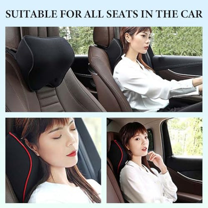 2PCS Car Neck Pillow, Soft Memory Foam Car Seat Neck Support Pillow with Adjustable Strap, Ergonomic Design Removable Headrest Cushion for Neck Pain Fatigue Relief (Black) - color: Black