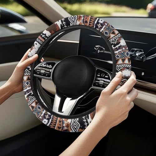 Aztec Car Steering Wheel Cover for Women Washable Steering Wheel Protection 15 Inches Replacement Brown Car Accessories for SUV Vehicle Sedan Truck - color: Aztec Print