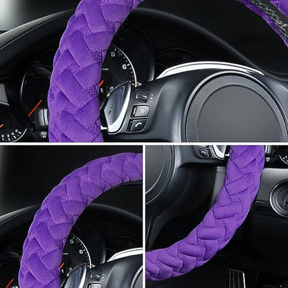 Flying Banner car Steering Wheel Cover Massage Velvet Warm Universal Size 15 inches SUV Truck Anti Slip Odorless Summer Winter (Purple, Velvet Massage) - color: Purple