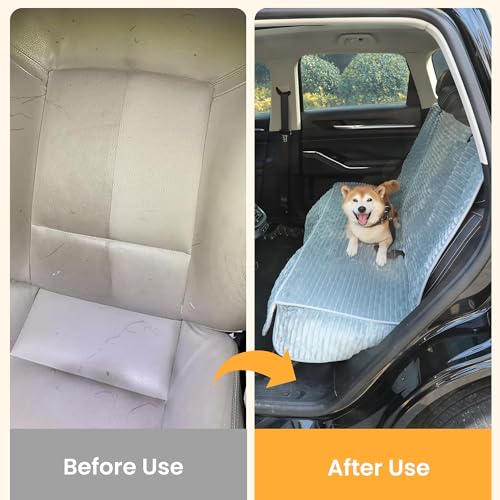 Dog Car Seat Cover for Front or Back Seat, Soft Flannel Pet Car Seat Protector with Waterproof Layer, Non-Slip Washable Dog Car Bed Mat for Travel (Bluegrey Back Seat)