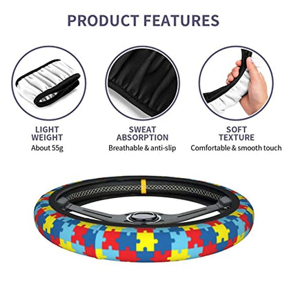 Autism Puzzle Steering Wheel Covers Non Slip Neoprene Steering Wheel Protector Cover Universal 15 Inch for Men Women - color: Autism Puzzle