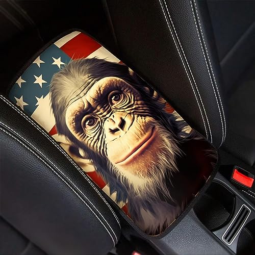 Car Center Console Pad, Universal Waterproof Car Armrest Seat Box Cover, Car Interior Accessories for Most Vehicle SUV Truck Vintage American Flag Monkey Car Armrest Pad - color: vintage american flag monkey