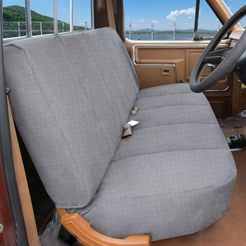 ESMING Universal Heavy-Duty Textured Front Bench Seat Cover for Ford for Chevrolet for Dodge & Full Size Pickup Trucks, Sandwich Fabric, with Storage Pockets - Gray - color: Gray, size: Sandwich Fabric