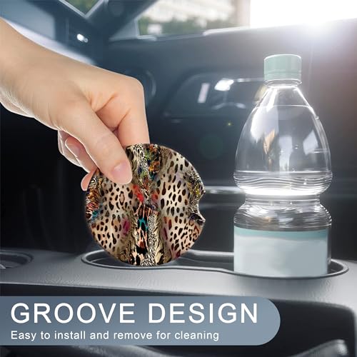 Car Coasters for Cup Holders,2 Pack Leopard Absorbent Ceramic Coaster Abstract Animal Print Car Cup Holder Non-Slip Auto Accessories Interior Decor for Your Car Keep Clean