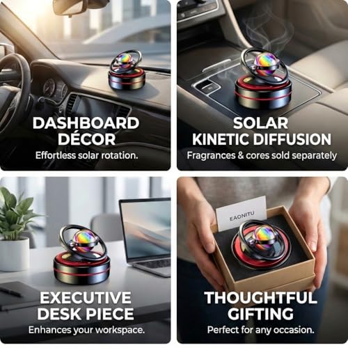 Solar Dashboard Spinner, Sun Powered Kinetic Car Decoration Diffuser, Space Theme Automotive Accessories, Spring Birthday Gift Exchange, Fragrance & Aroma Cores Sold Separately (Solarium Black)
