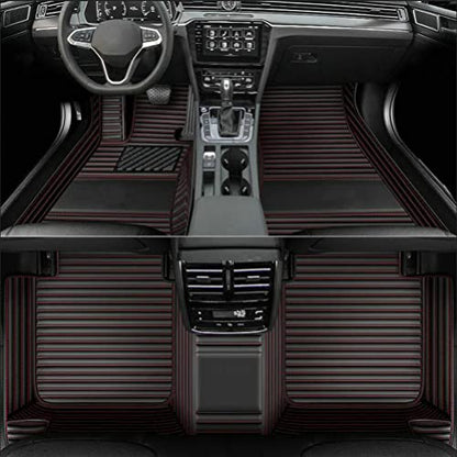 TAHALI Car Floor Mats (Black Red Stripe, 3D) - Luxury Leather, Custom Fit for 99.9% Sedan SUV Sports, All-Weather, Waterproof, Non-Slip, Environmentally Friendly - color: Black Red stripe