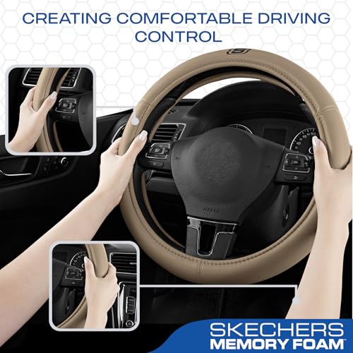 Skechers Memory Foam Steering Wheel Cover,Grade Protein Leather Steering Wheel Cover,Universal Fit 14" 1/2-15" Car Steering Wheel for Men Women Fit Suvs,Vans,Sedans,Car,Trucks,Beige - color: Beige