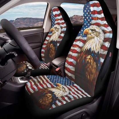 2 Piece Front Car Seat Cover, Eagle American Flag Print Waterproof Car Front Cushion Protector, Airbag Compatible Auto Front Seat Cover, Universal Fit Auto Interior Accessories - color: Red and White - Eagle American Flag