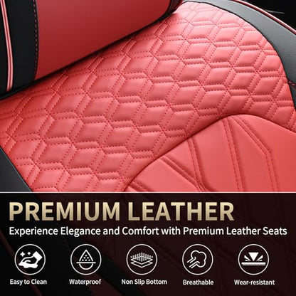 Leather Front Seat Covers Red Car Seat Cover Breathable Waterproof Seat Cover for Cars Automotive Seat Covers 2 Front Seats Protector Universal Fit for Most Car Truck SUV, Black&Red