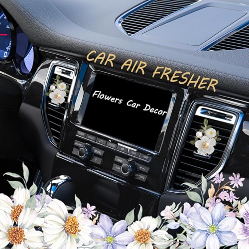 ORIESSE Flower Car Accessories,2pcs White Daisy Bouquet Air Freshener Vent Clips,Car Interior DashBoard Decorations Aesthetics for Women,Refillable Aroma Diffuser