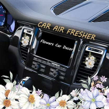 ORIESSE Flower Car Accessories,2pcs White Daisy Bouquet Air Freshener Vent Clips,Car Interior DashBoard Decorations Aesthetics for Women,Refillable Aroma Diffuser