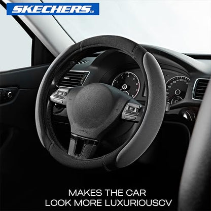 Skechers Steering Wheel Cover,14.5-15 Inch Universal Memory Foam Car Steering Wheel Covers Breathable Anti-Slip Steering Wheels Accessories for Men Women (Black & Grey) - color: Gray