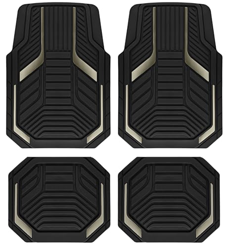 PIC AUTO Heavy Duty Rubber Floor Mats, Gray Aluminum Film Car Mats Set, Front and Rear Car Mats with Anti-Slip Backing, All Weather Protection, Trim-to-Fit for Automotive SUV, Sedan, Van - color: Gray
