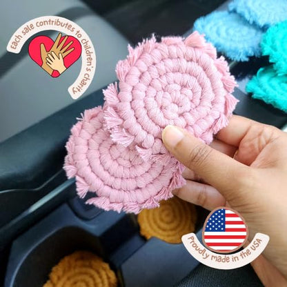 Cotton Car Coasters for Cup Holders, 2PC Car Cup Coasters, Drink Coaster Holder, Cute cupholder Coaster Accessories for Women, Macrame, Boho(Champagne Pink) - color: Champagne Pink