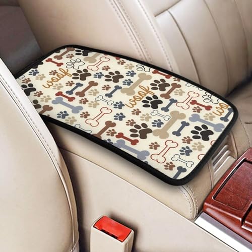 Animal Dog Paw Prints Bones Universal Auto Center Console Armrest Soft Pad Protector Cover Fit for Most Vehicle,SUV,Truck Car Accessories - color: Dog Paw Prints Bones