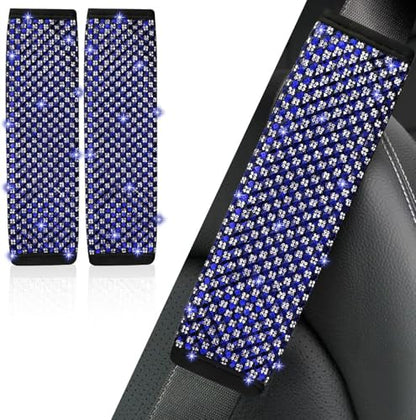 NBTEPEM 2 Pack Bling Car Seat Belt Covers, Diamond Seatbelt Shoulder Protection, Rhinestones Seat Belt Strap Cover Shoulder Pad, Universal Bling Car Interior Accessories Fit for Car/Truck/SUV(Blue) - color: Blue