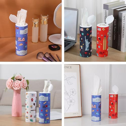 Carson Works Car Tissues Holder 4 Packs Round Car Tissues Cylinder Fit for Car Cup Holder, Home Small Tissue Dispenser with Refill Tissues for Car Bathroom Office - color: Ct-b