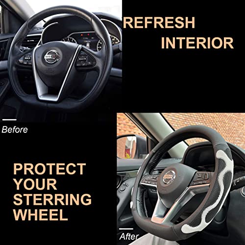 D Shaped Comfy Grip Steering Wheel Cover, Anti-Slip Design, Flat Bottom 14.5-15 Inch(Silicone White)