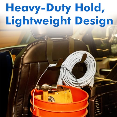 XL Hard Hat Holder for Truck, Heavy-Duty Headrest Hooks, Seat Back Organizer for Hard Hats, Bags & Gear, Universal Truck & Car Headrest Organizer, 2-Pack