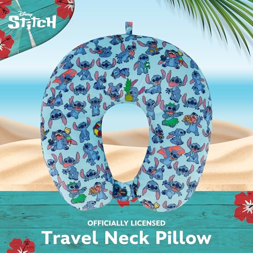 Disney Stitch Kids Travel Neck Pillow for Airplane, Car and Office Comfortable and Breathable, Blue