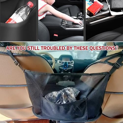 Car Net Pocket Handbag Holder - Auto Net Pocket Purse Holder Between Front Seats Car Storage Organizer, Universal Interior Accessories Barrier of Backseat Pet Kids (Black) - color: Black