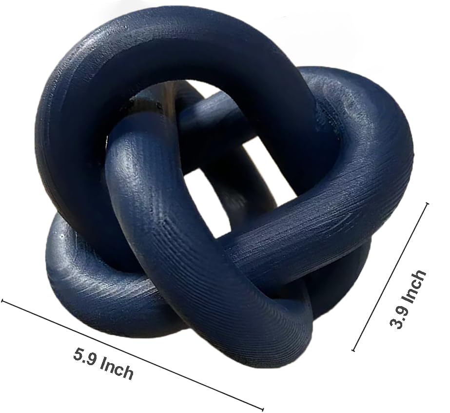 Wood Knot Link Chain Decor Hand-Carved Coffee Table and Shelf Decorative Object for Farmhouse, Rustic, Boho, Modern Living and Bedroom Spaces (Blue)