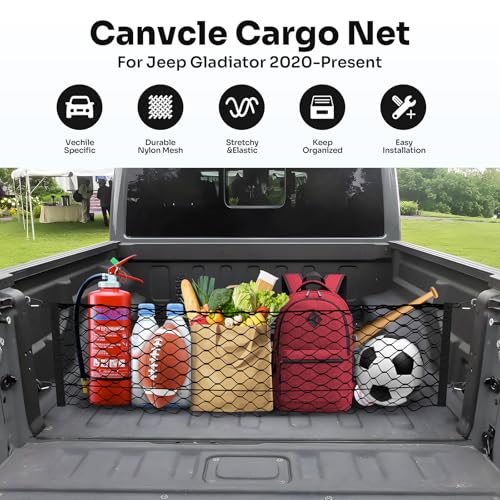 Canvcle Trunk Cargo Net for 2020-2026 Jeep Gladiator Accessories Envelope Style Mesh Trunk Net Organizer and Storage Stretchable Adjustable Elastic Nylon Rear Cargo Netting with Hooks - style: for Jeep Gladiator