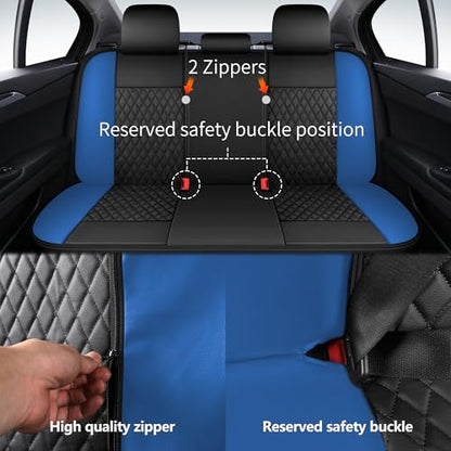 HChengkikz Blue Car Seat Covers, Breathable and Waterproof Seat Cover Full Set, PU Premium Universal Fit Automotive Airbag Compatible for Cars Sedans SUVs Vans and Trucks (Full Set, Black + Blue) - color: N1 Black Blue, size: Full Set