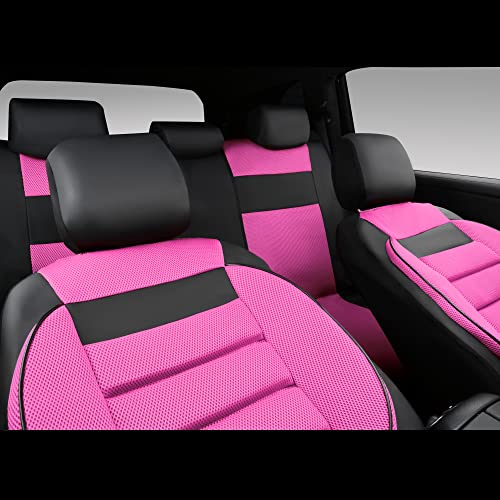 CAR Pass Leather 3D Foam Back Support Car Seat Covers Full Set Air Mesh Automotive Seat Covers, All Season Car Seat Cover Fit Automotive,SUV,Sedan,Van, Airbag Compatible Elegance (Black and Pink) - color: Black and Pink