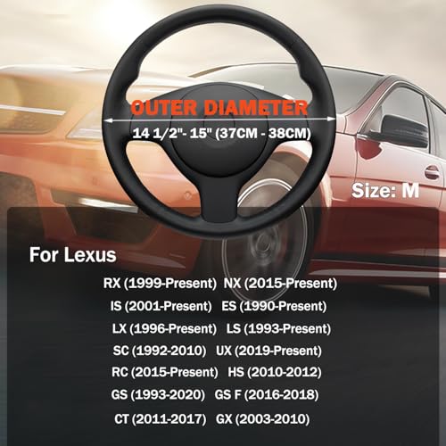 XHRING Car Steering Wheel Cover for Lexus RX RX350 NX NX200T 350 NX300 NX350 is ES ES350 IS250 IS350 IS300 RX450h IS460 250 300 450h LX LS SC UX RC HS GS/GS F CT F Sport Accessories, Black Leather