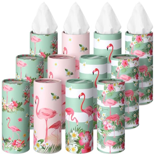 12 Pack Flamingo Tissue Cylinder Holder Bulk with 3 Ply Facial Tissues Flower Flamingo Round Napkin Holders Cylinder Colorful Travel Paper Tubes Bulk Napkin for Summer Travel Bathroom Decor - style: Flamingos