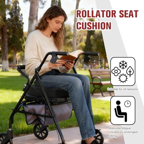 Rollator Walker Seat Cushion 12x12x3.5 Inch Support Pad with Breathable Mesh Cover, Adjustable Straps for Secure Fit(Black)