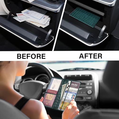 Car Registration and Insurance Holder, Teal Green Vehicle Glove Box Car Organizer with Magnetic Closure for Documents, Cards, License Car Organization, 1 Pack - color: Teal Green