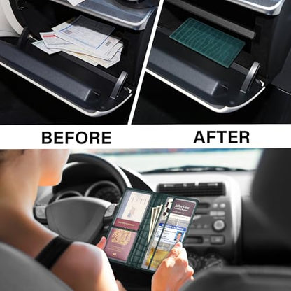 Car Registration and Insurance Holder, Teal Green Vehicle Glove Box Car Organizer with Magnetic Closure for Documents, Cards, License Car Organization, 1 Pack - color: Teal Green