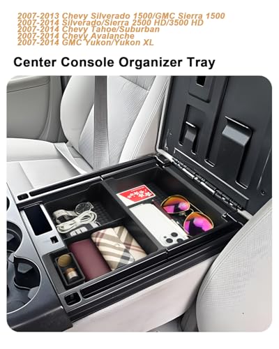 ECOZEN Center Console Organizer for 2007-2014 Chevy Silverado/GMC Sierra & Tahoe/Suburban/Avalanche/Yukon/Yukon XL Accessories - Armrest Box Organizer - Only Fit Split-Bench Front Seat/Jump Seats - size: 2007-2014 Chevy Silverado/Sierra-Jump Seat