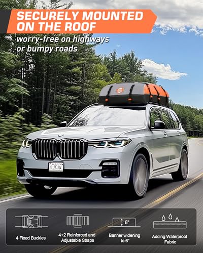 Sailnovo Rooftop Cargo Carrier Bag 21 Cubic, 1000D PVC Waterproof Vehicle Soft-Shell Carrier for Cars with/Without Roof Rack, Car Roof Storage Includes Anti-Slip Mat,10 Reinforced Straps, 6 Door Hooks