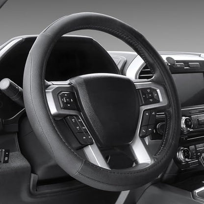 SEG Direct Car Steering Wheel Cover Universal Standard Size 14.5-15 inch, Black Microfiber Leather - color: Black, size: Standard size[14 1/2''-15'']