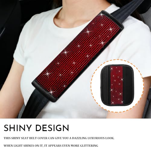 2PCS Bling Seat Belt Covers, Seat Belt Cover Pad, Car Seatbelt Shoulder Pads with Rhinestone, Auto Accessories Comfortable Automotive Neck Shoulder Mat Cushion for Car Truck SUV (Red) - color: Red