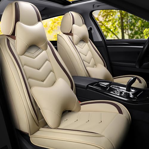 Car Seat Covers Fit for RAM 2012-2026, Stylish Sport Seat Covers, Waterproof Wear-Resistant Premium Nappa Leather Car Seat Covers.(2 Pcs Front with Pillow/Beige) - color: Beige, size: Luxury 2 Seats