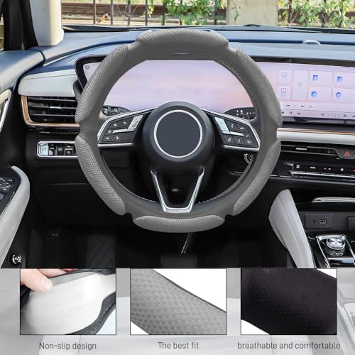 Car Steering Wheel Cover, 15" Anti-Slip Steering Wheel Protector Soft Hand Pad Cushion, Breathable Ice Silk Auto Wheel Wraps Comfy Grip All-Season Protector Universal for Women Men (Grey) - color: Grey