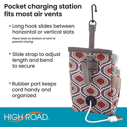 High Road DriverPockets Car Pouch - Car Vent Pocket and Vent Cell Phone Holder for Car - Front Seat Organizer with 3 Pockets, Hanging Hooks and Charging Port