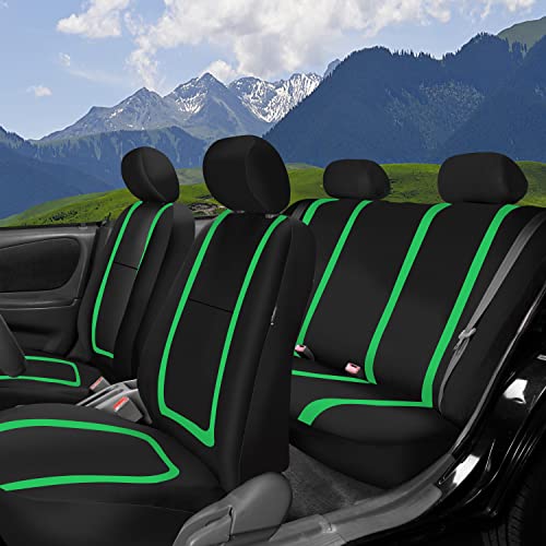 FH Group Car Seat Covers Full Set Cloth - Universal Fit Automotive Seat Covers, Low Back Front Seat Covers, Solid Back Seat Cover, Washable Car Seat Cover for SUV, Sedan and Van Green - color: Green, size: Full Set