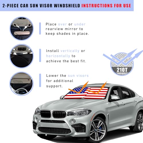 2 PCS Car Windshield Sun Shade, Auto Sun Heat and UV Rays Blocker, 28"×31" Foldable Automotive Front Window Sunshade Protector, Universal Vehicle Interior Accessories (Red Flag-M) - color: Red Flag-M (28×31 inches)