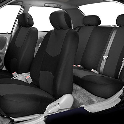 FH Group Full Set Cloth Car Seat Covers - Universal Fit, Low Back Front Seat Covers, Airbag Compatible, Split Bench Rear Seat, Washable Seat Cover for SUV, Sedan, Van, Black - color: Black, style: Full Set
