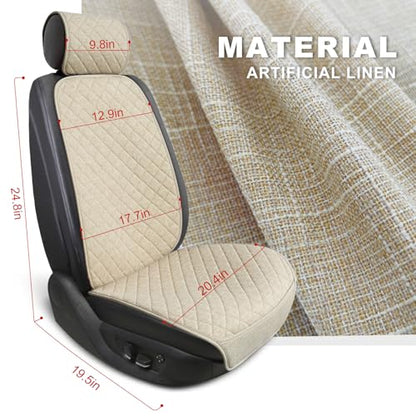 Linen Car Seat Covers Front Seat Covers Breathable Cloth Fabric Car Seat Protector - Universal Fit for Cars, Vans, SUVs, Trucks - 2 Units - Beige - color: Beige