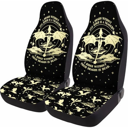 GENANY Dragon Rider Car Seat Covers Set of 2, Breathable Front Seat Covers for Truck Sedan SUV, Bookish Car Accessories, Dragon Themed Gift for Women Men - color: Book Dragon Themed