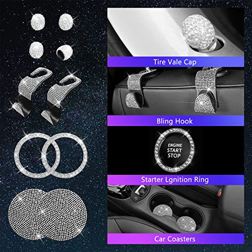 25PCS Bling Car Car Accessories Set,15 Inch Steering Wheel Cover,Shiny License Plate Frame,Center Console Cover and Rearview Mirror Set and Other Car Accessories(White) - color: White