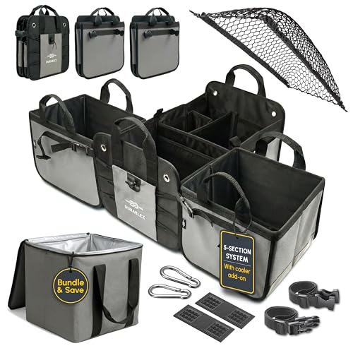 Modular 5-Section Trunk Organizer XL – Car Storage for Groceries, Tools, Sports Gear, Emergency Kits – Extra Large Multi-Module Cargo Box, Foldable, Detachable, Heavy Duty Design – Gray