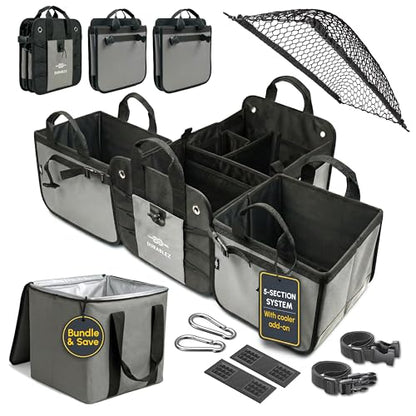 Modular 5-Section Trunk Organizer XL – Car Storage for Groceries, Tools, Sports Gear, Emergency Kits – Extra Large Multi-Module Cargo Box, Foldable, Detachable, Heavy Duty Design – Gray