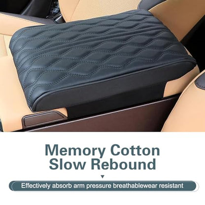Wavy Quilted Car Armrest Cover, Premium Leather Auto Center Console Pad, Universal Armrest Cushion Protector for Car, Truck, Sedan, SUV, Anti-Scratch Soft Waterproof Console Cover (Black)